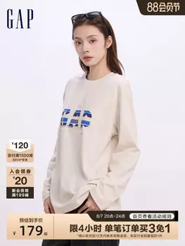 Футболка женская Gap с длинными рукавами и буквенным принтом, бежевый