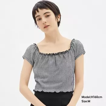 Футболка женская GU клетчатая, фиолетовый