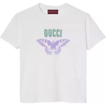 Футболка женская Gucci, белый / лиловый / зеленый