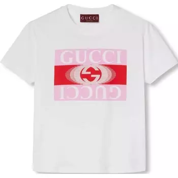 Футболка женская Gucci, белый / розовый / красный
