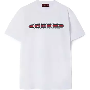 Футболка женская Gucci с логотипом, белый / зеленый / красный
