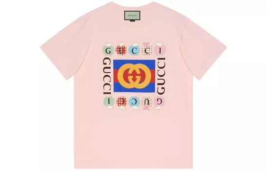 Футболка женская Gucci с принтом логотипа, розовый / синий