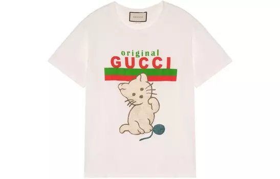 Футболка женская Gucci с рисунком котика, белый