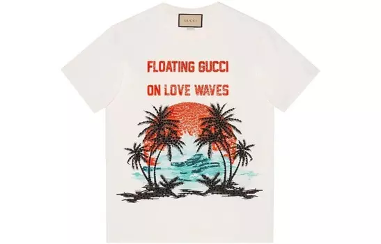 Футболка женская Gucci Sequinned Slogan-Print, белый