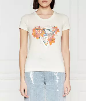 Футболка женская Guess Jeans с цветочным узором, бежевый
