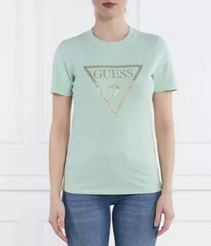 Футболка женская Guess Jeans с золотистым принтом, зеленый