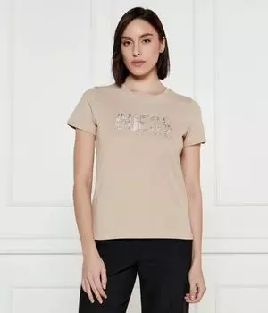 Футболка женская Guess Jeans со стразами, бежевый