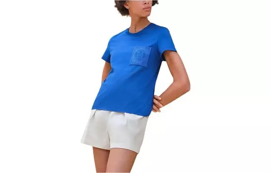 Футболка женская Hermes с узором на кармане, темно-синий