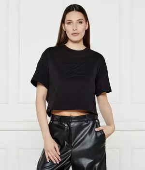 Футболка женская Karl Lagerfeld короткая с автографом, черный