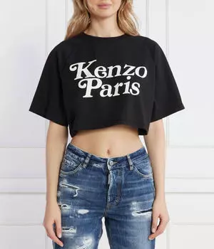 Футболка женская Kenzo короткая с надписью, черный