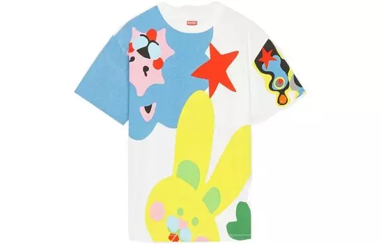 Футболка женская Kenzo мультяшным принтом, белый / синий / желтый