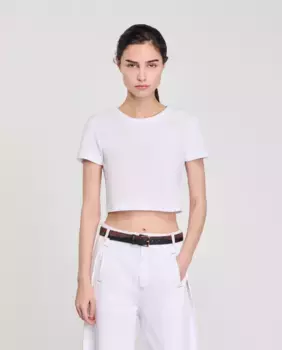 Футболка женская короткая из хлопка Sandro, белый