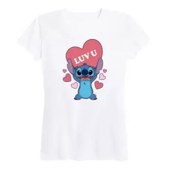 Футболка женская Lilo & Stitch с принтом "Люблю тебя" и сердечками Disney, белый