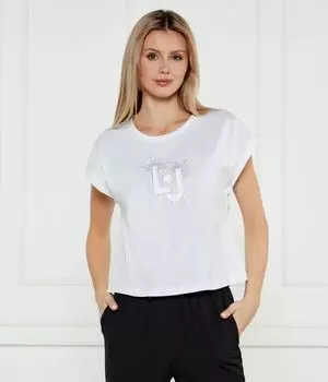 Футболка женская Liu Jo Beachwear короткая со стразами, белый