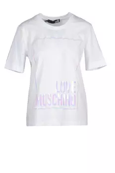 Футболка женская Love Moschino с голографическим принтом, белый