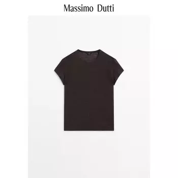 Футболка женская Massimo Dutti 2024 с короткими рукавами, коричневый