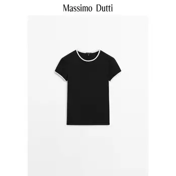 Футболка женская Massimo Dutti с короткими рукавами и круглым вырезом, черный