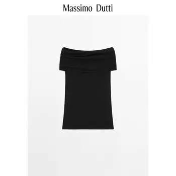 Футболка женская Massimo Dutti в минималистичном стиле, черный