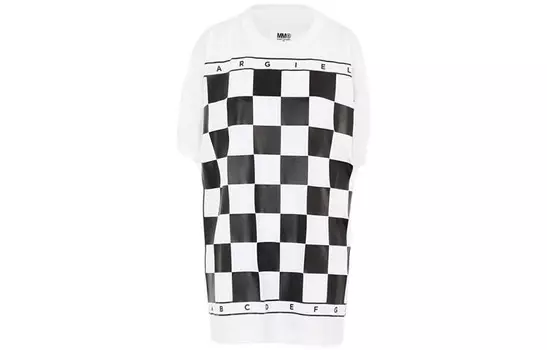 Футболка женская Mm6 Maison Margiela с клетчам принтом, белый