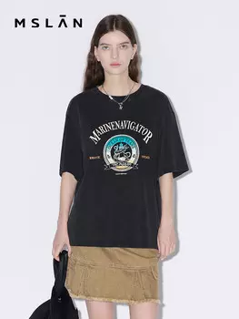 Футболка женская Mslan с короткими рукавами и принтом, миндальный