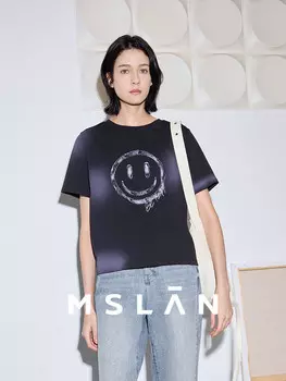 Футболка женская Mslan с круглым вырезом и короткими рукавами, миндальный