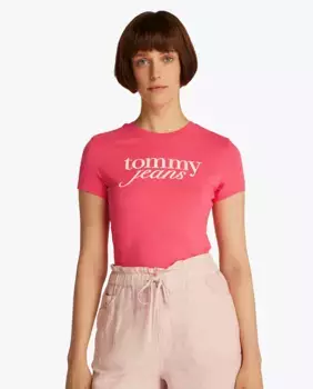 Футболка женская облегающая с логотипом Tommy Jeans, розовый