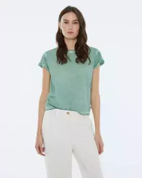 Футболка женская однотонная с круглым вырезом Andam, зеленый