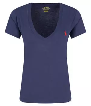 Футболка женская Polo Ralph Lauren с глубоким вырезом, синий
