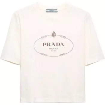 Футболка женская Prada с логотипом, белый / бежевый
