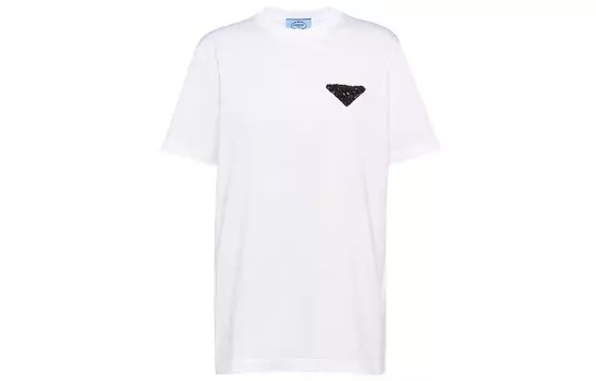 Футболка женская Prada с металлическим логотипом, белый