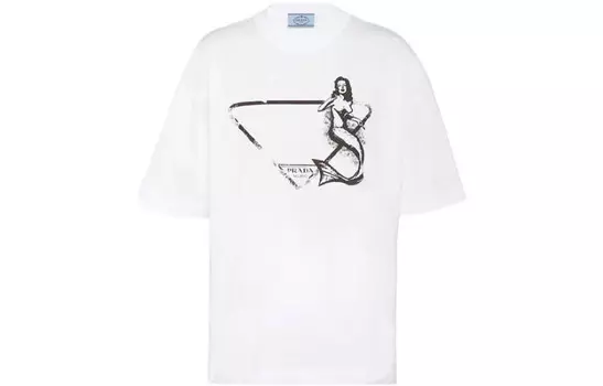 Футболка женская Prada с рисунком логотипа, белый