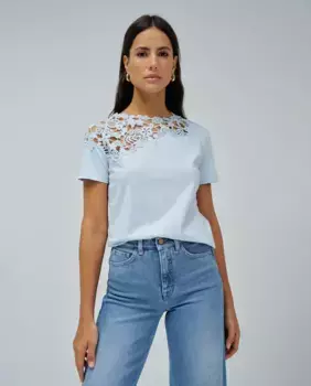 Футболка женская с коротким рукавом и кружевом Salsa Jeans, синий
