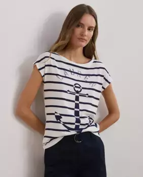 Футболка женская с коротким рукавом и якорем Lauren Ralph Lauren, белый