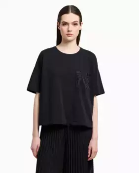 Футболка женская с коротким рукавом со стразами Emporio Armani, черный