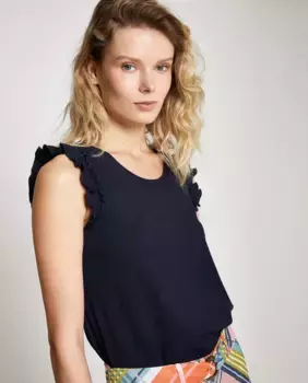 Футболка женская с оборками на бретелях Trucco, тёмно-синий