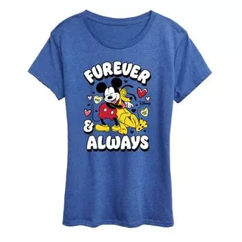 Футболка женская с принтом "Микки Маус и Плуто навсегда" Disney, синий
