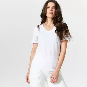 Футболка женская с V-образным вырезом - 500 белая DOMYOS, цвет weiss