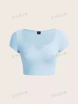 Футболка женская Shein Basics укороченная, голубой