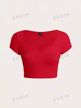 Футболка женская Shein Basics укороченная, красный