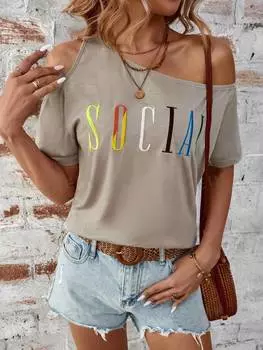 Футболка женская Shein Clasi Love Heart с принтом, абрикосовый