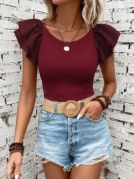 Футболка женская Shein Clasi с рюшами, бургундия