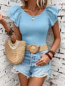 Футболка женская Shein Clasi с рюшами, голубой