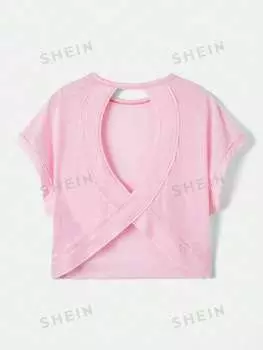 Футболка женская Shein Essnce с открытой спиной, розовый