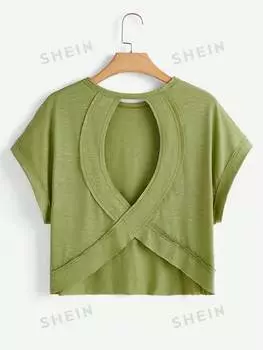 Футболка женская Shein Essnce с открытой спиной, зеленый