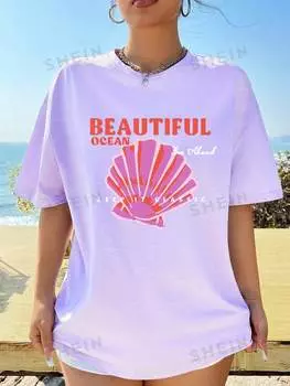 Футболка женская Shein Ezwear с круглым вырезом и короткими рукавами, фиолетовый