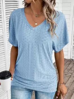 Футболка женская Shein Lune с вышивкой, голубой