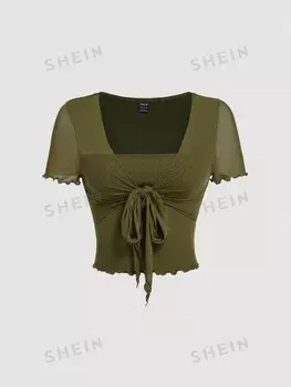 Футболка женская Shein Mod с завязками спереди, зеленый