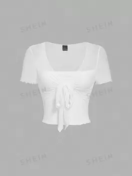 Футболка женская Shein Mod с завязками спереди, белый