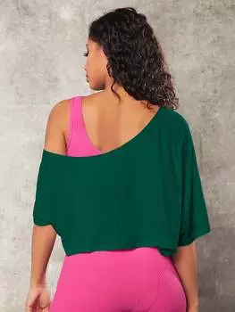 Футболка женская Shein Varsitie с асимметричным воротником, темно-зеленый