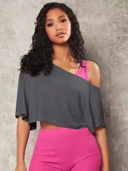 Футболка женская Shein Varsitie с цветными блоками, темно-серый